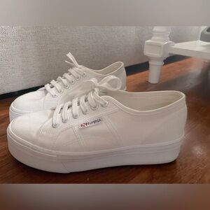 Superga White Platform Shoes - Size 39 Euro, 8.5 US Women’s